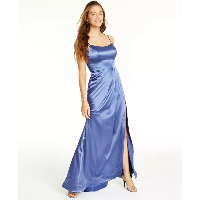 pleated maxi dressTeeze Me Juniors' Blue Satin Gown Dark Blue Size 11