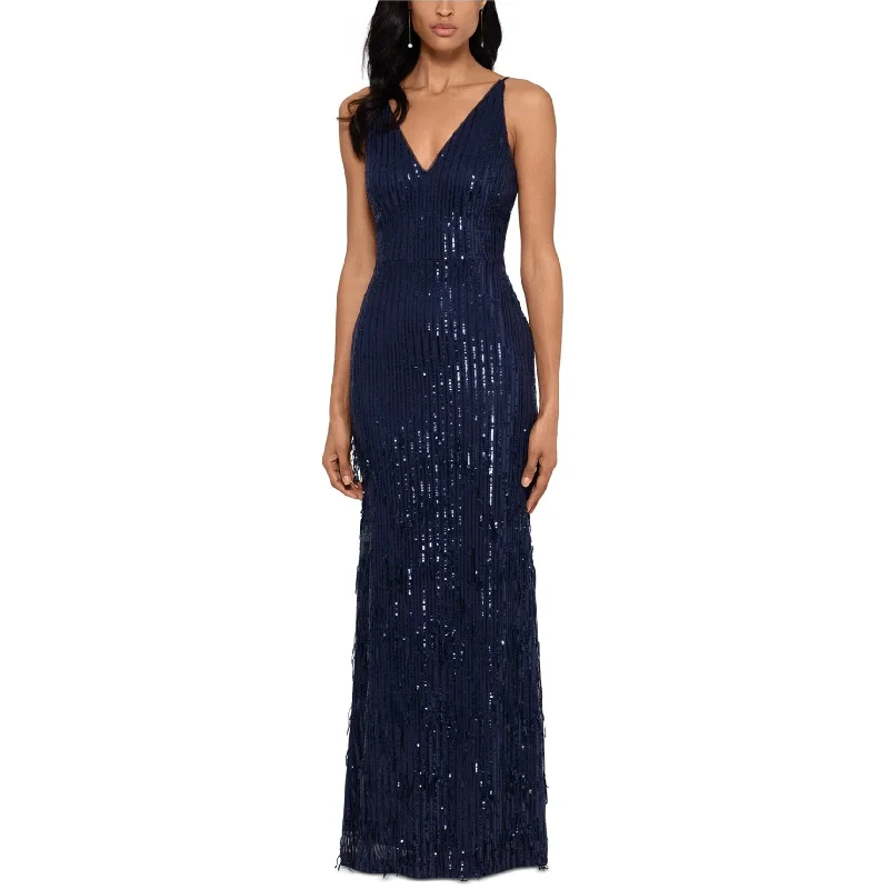 summer dressXSCAPE Womens Fringe Gown Dress, Blue, 2