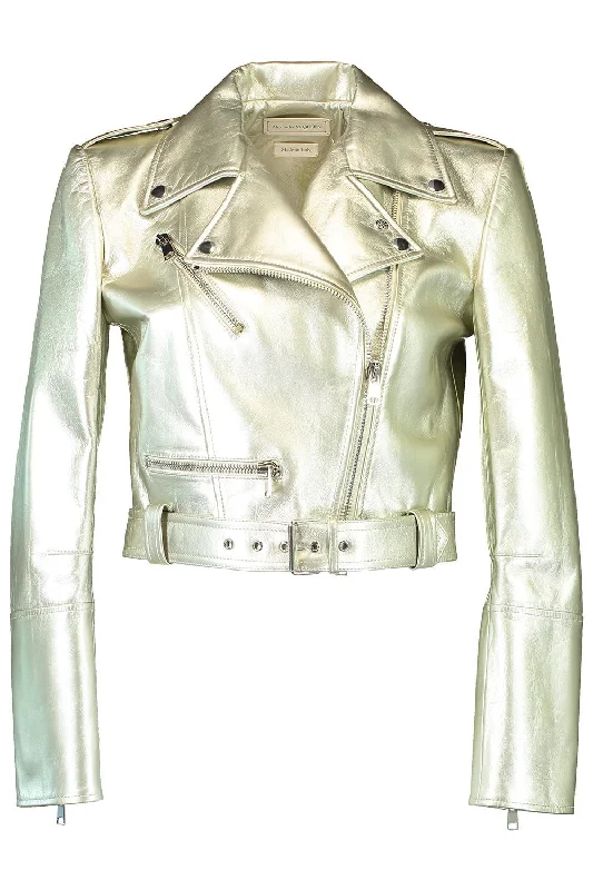 classic zip-up coatCropped Biker Jacket - Champagne