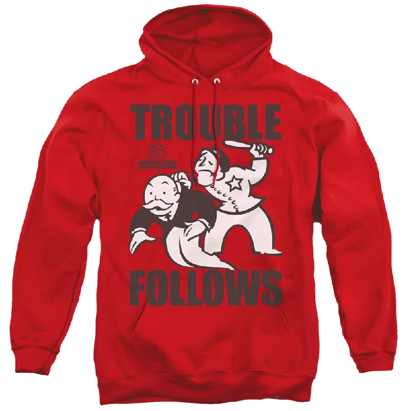 comfortable hooded sweatshirtMonopoly Trouble Follows - Pullover Hoodie