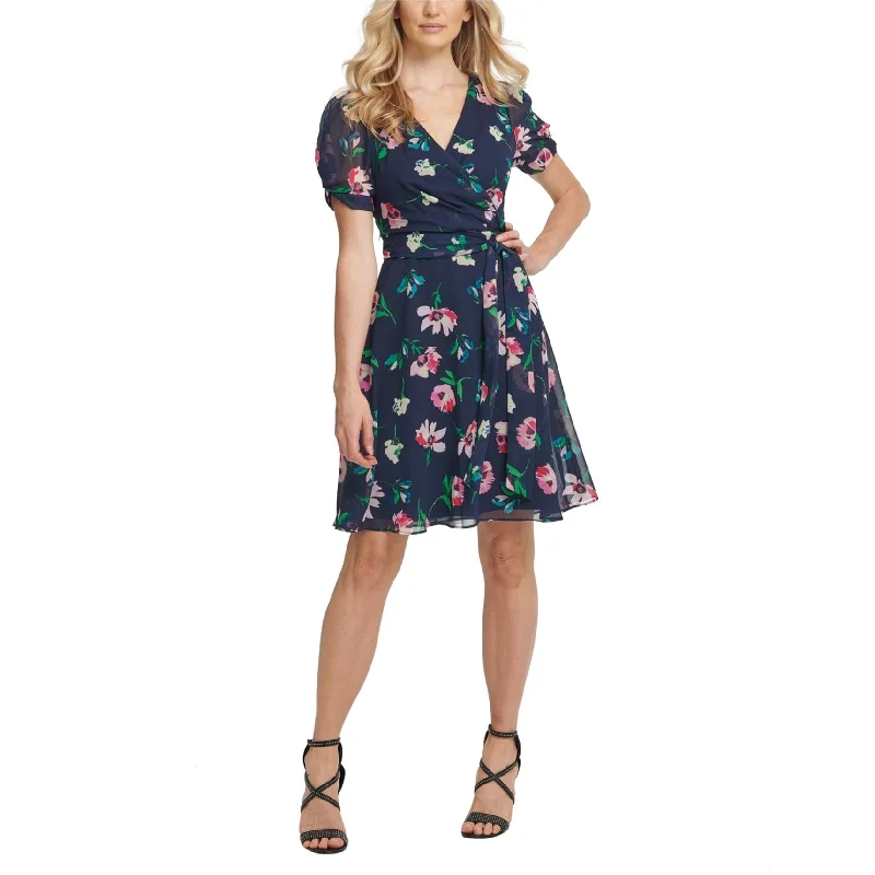 velvet dressDKNY Womens Floral A-line Dress, Blue, 2