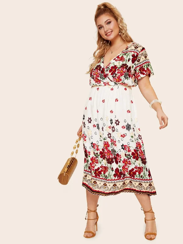 casual day dressPlus Surplice Front Floral Print Dress