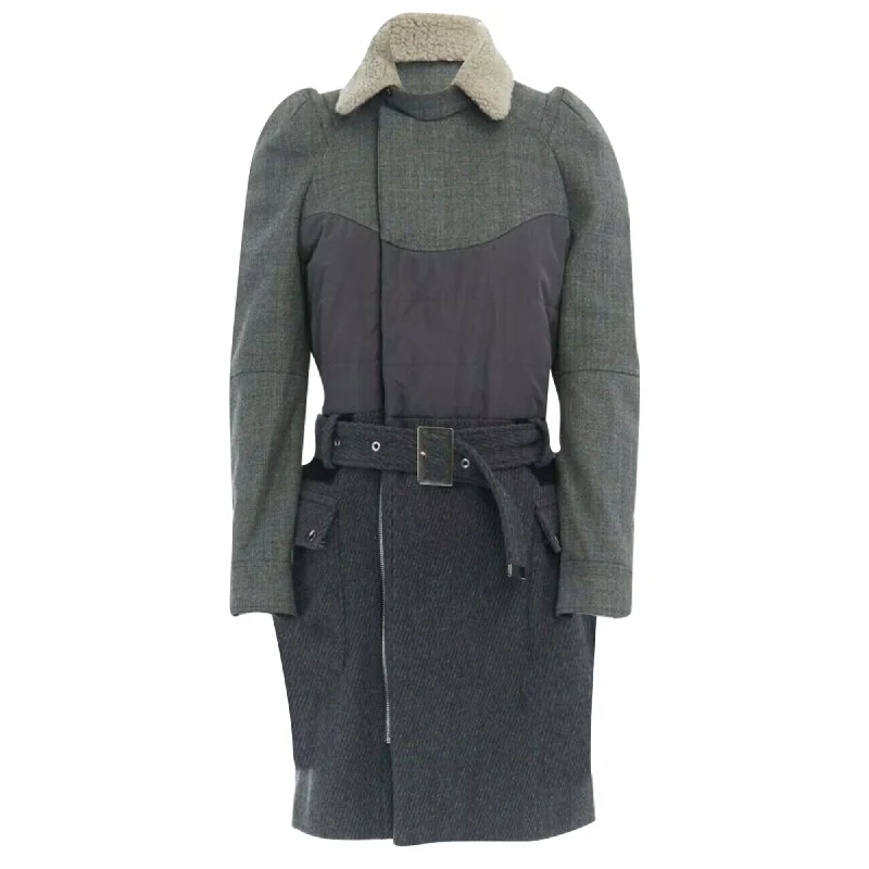 Undercover shearling collar padded cashmere wool belted coat