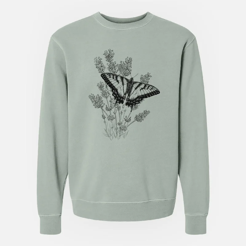 athletic casual sweatshirtEastern Tiger Swallowtail with Lavender - Unisex Pigment Dyed Crew Sweatshirt