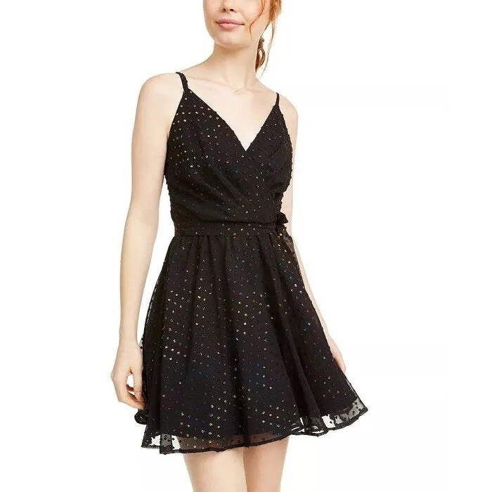 boho-chic dressAs U Wish Juniors' Multicolored Metallic-Dot Chiffon Dress Black Size 1