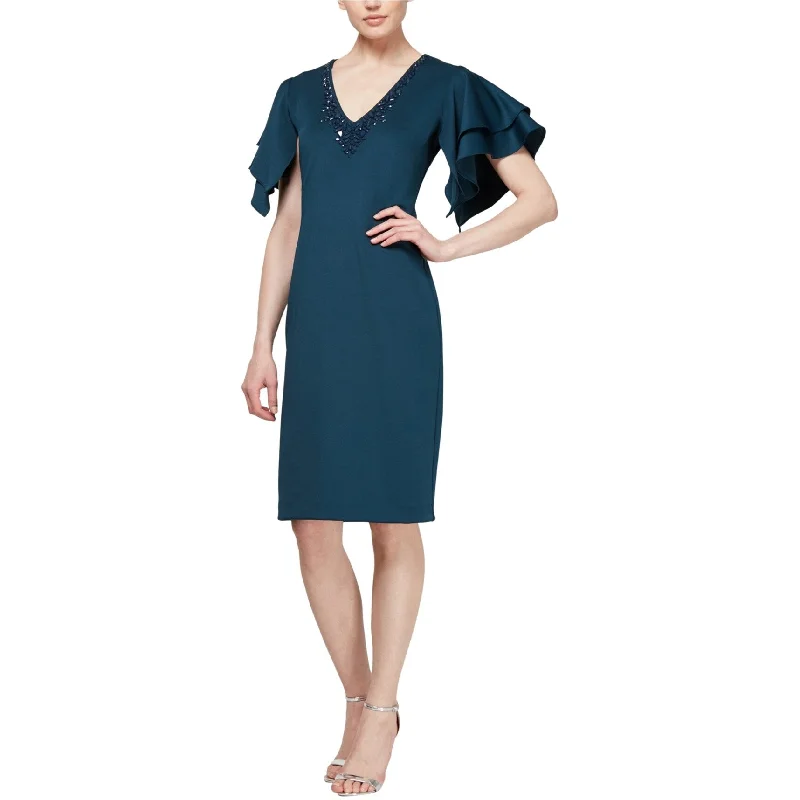 ruched dressSLNY Womens Flutter Sleeve Sheath Dress, Blue, 6