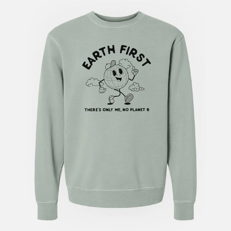 modern athletic hoodieEarth First - There's Only Me, No Planet B - Unisex Pigment Dyed Crew Sweatshirt