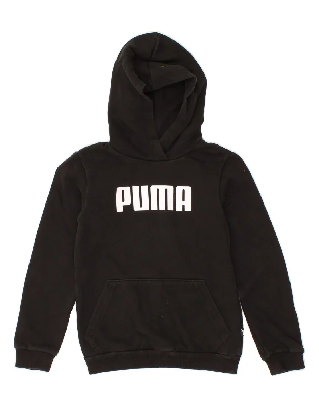 PUMA Girls Graphic Hoodie Jumper 11-12 Years Black Cotton