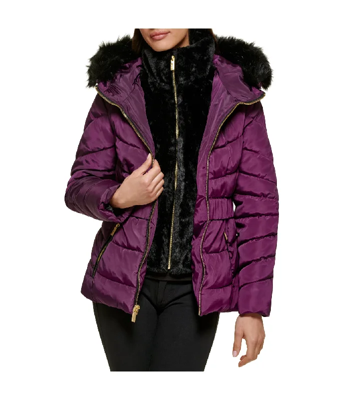 stylish lightweight coatFaux Fur Trim Puffer Jacket 2 Eggplant