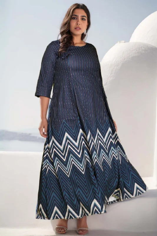 v-neck dressBlue Chevron Melody Printed Maxi Dress