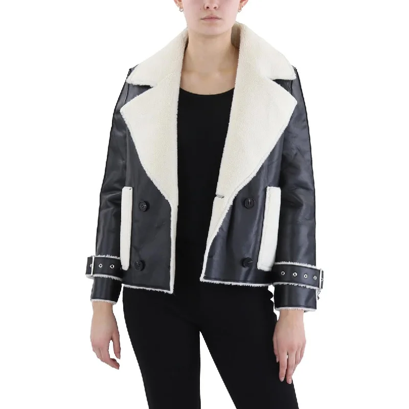 tailored coatSHACI Womens Leather Sherpa Glacier Shield Coat