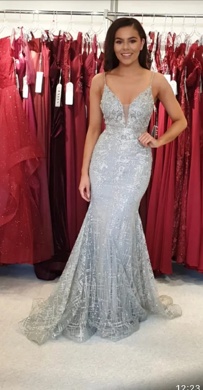 textured dressProm Dress - Silver