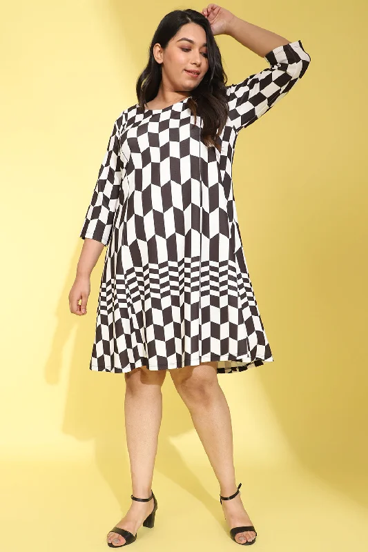 casual slip dressMonochrome Chevron Printed Dress