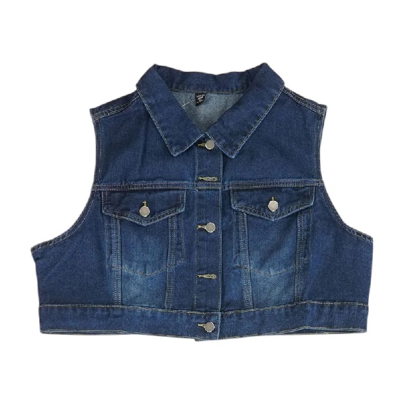 stylish lightweight coatBlue Solid Denim Vest