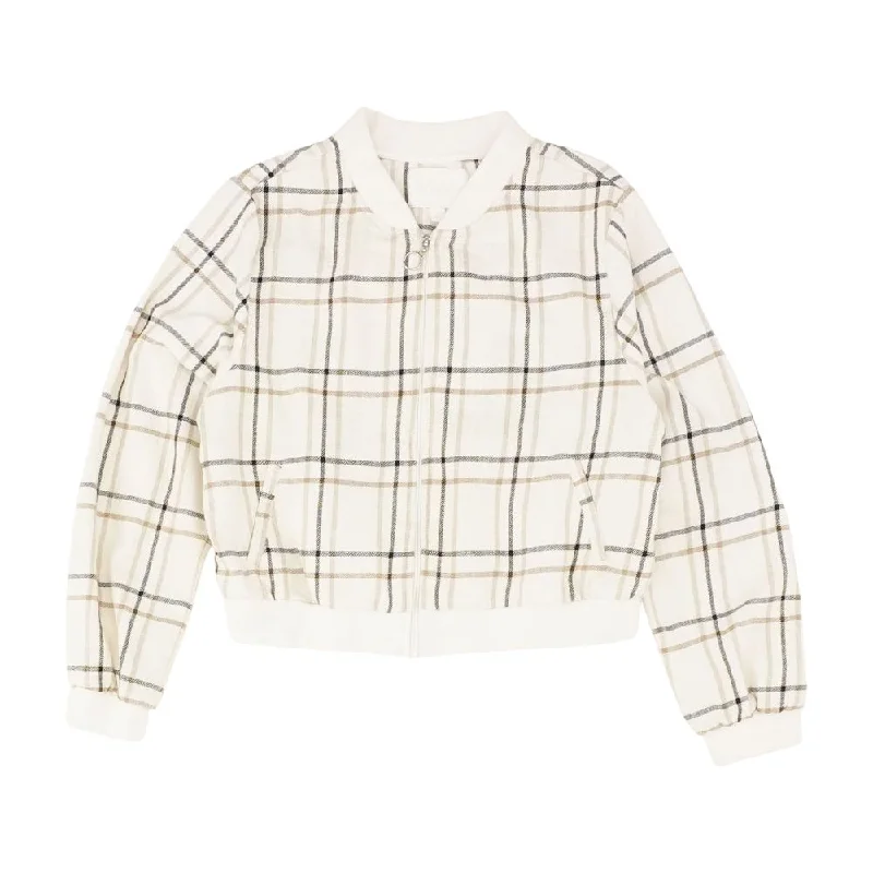 everyday winter coatIvory Plaid Bomber Jacket