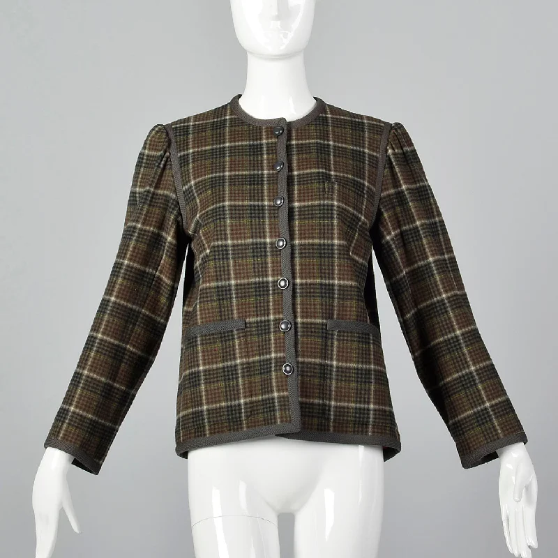 premium puffer coat1970s Yves Saint Laurent, Rives Gauche Green Wool Plaid Jacket