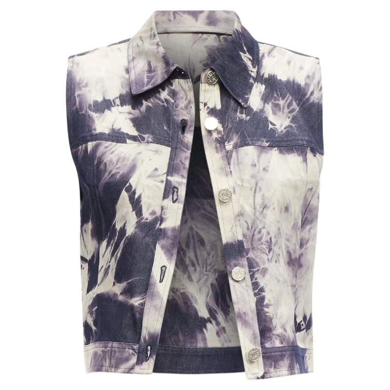 Celine indigo print cotton silk denim vest jacket