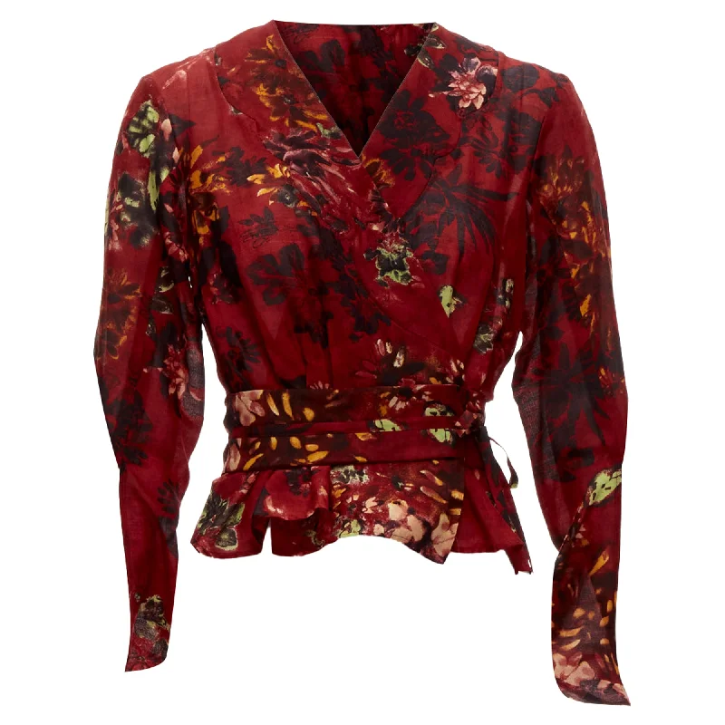 Kenzo floral silk wool kimono sleeves wrap tie top