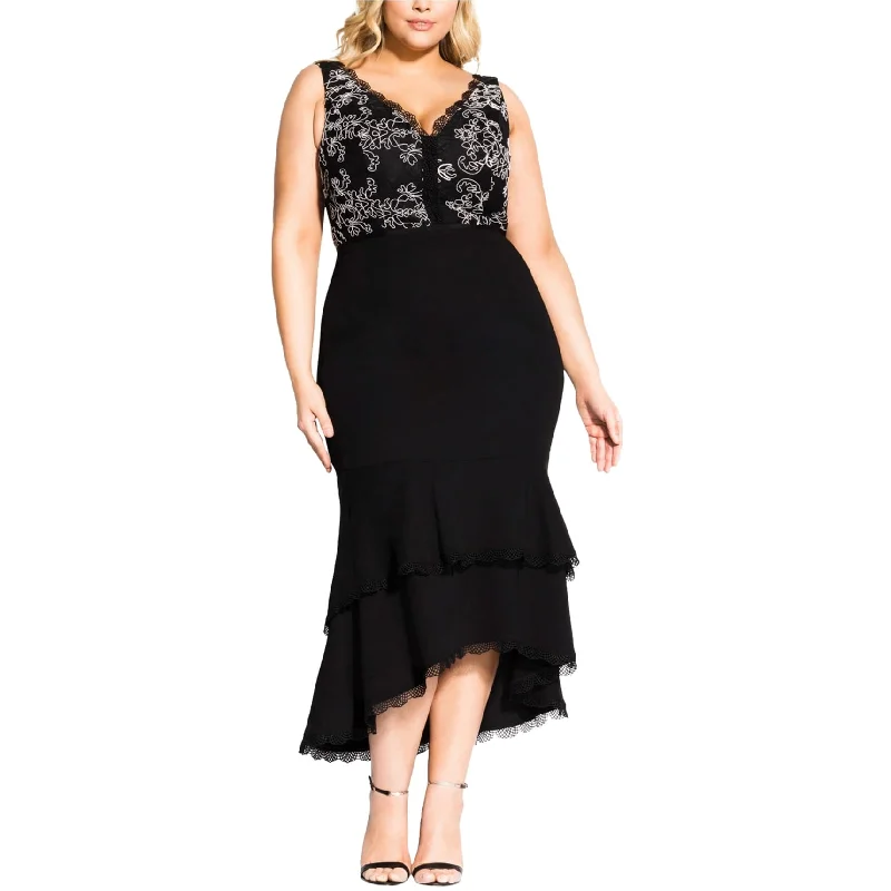 bohemian dressCity Chic Womens Lace Cocktail High-Low Dress, Black, M/18W