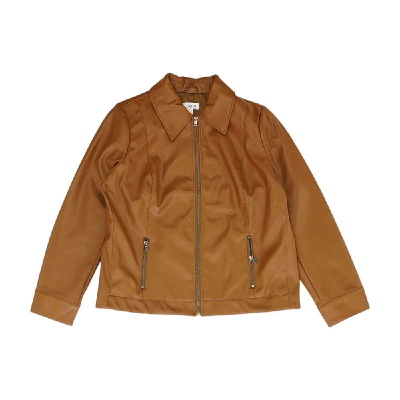 lightweight coatBrown Solid Faux Leather Jacket