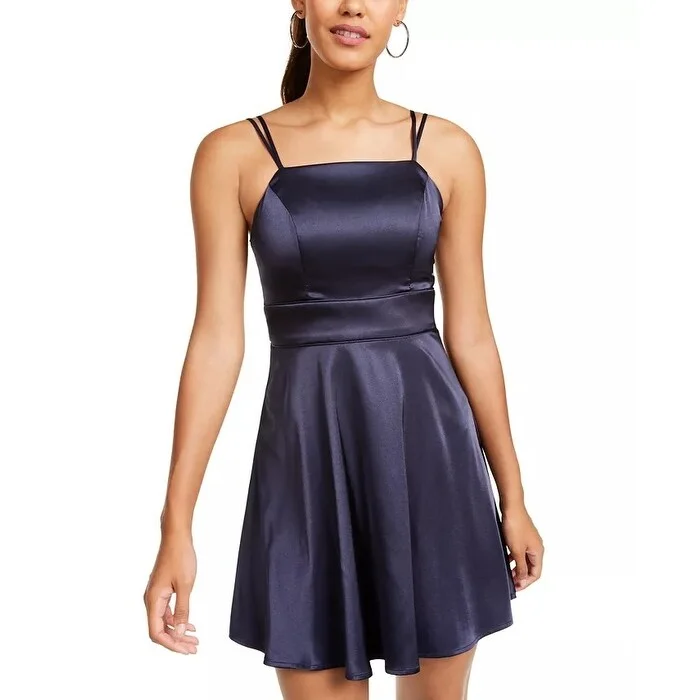 textured dressSequin Hearts Juniors' Satin Fit & Flare Dress Navy Size 11