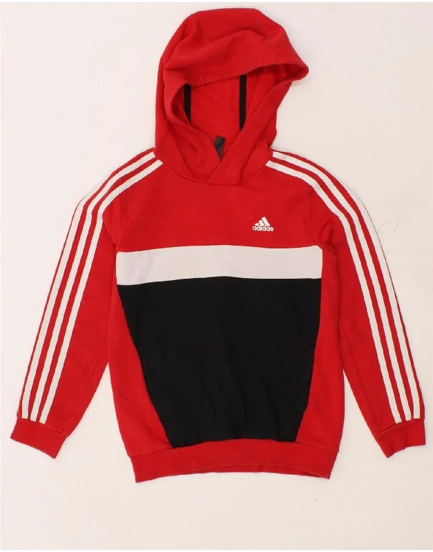 ADIDAS Girls Hoodie Jumper 9-10 Years Red Colourblock Cotton