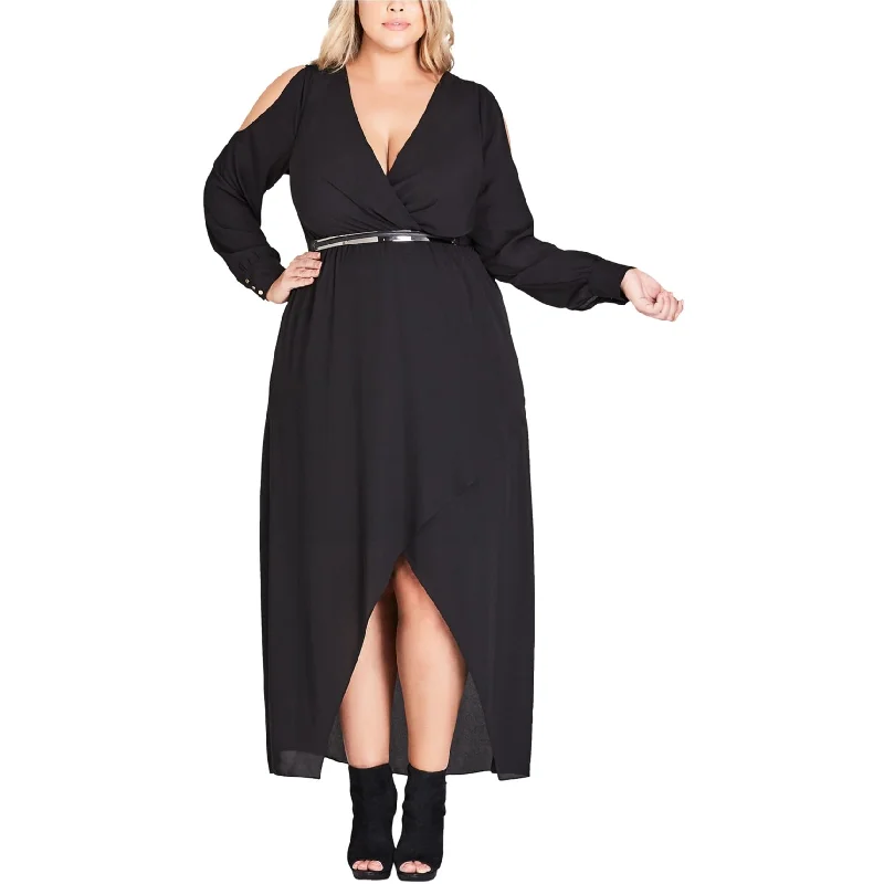 flowy maxi dressCity Chic Womens Belted Cold Shoulder Dress, Black, XL/22W