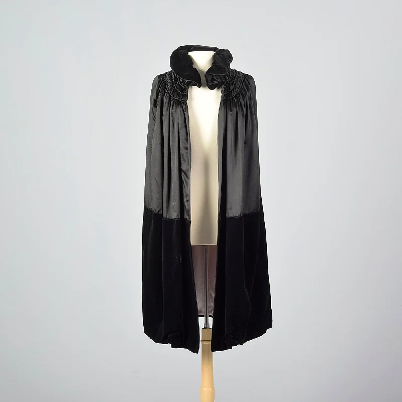 puffer jacket1930s Black Cape with Velvet Trim