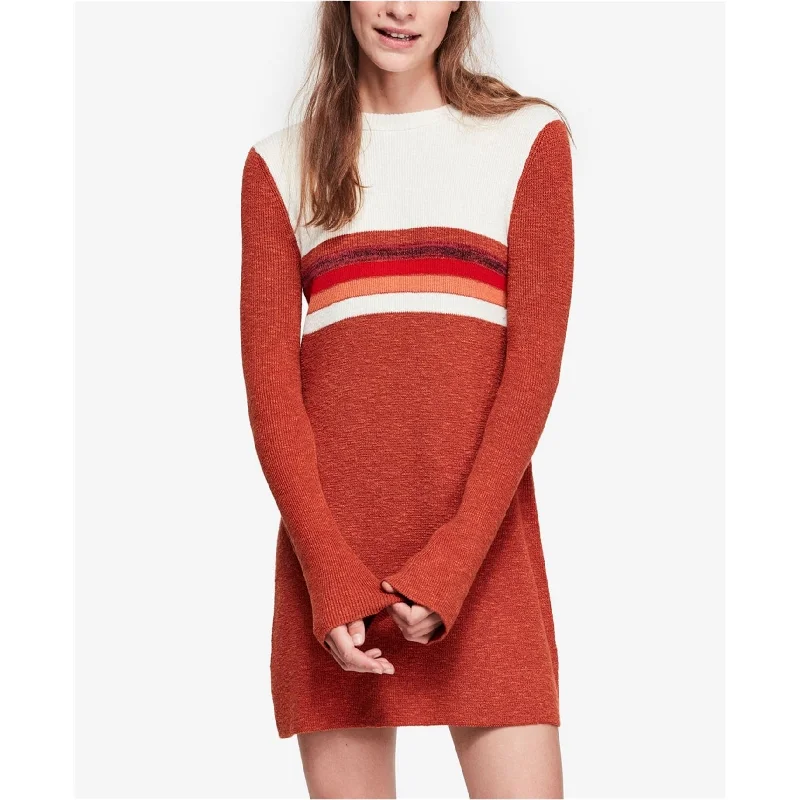 fitted cocktail dressFree People Womens Colorblock Sweater Dress, Orange, X-Small