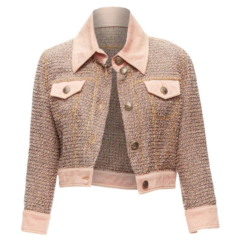 Chanel denim trim tweed button cropped jacket