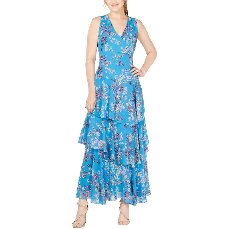 playful dressI-N-C Womens Maxi Asymmetrical Ruffled Dress, Blue, 6