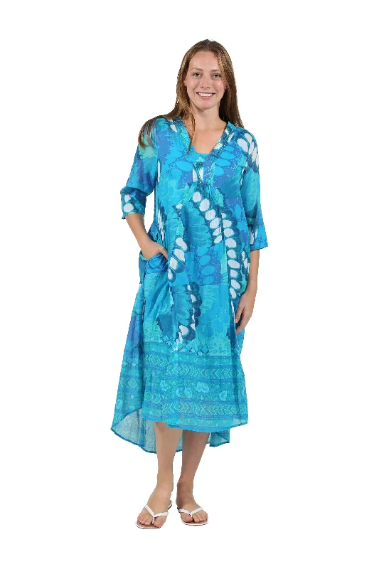 pleated maxi dressLa Cera Women's High-Low Printed Caftan Turquoise