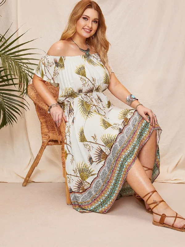 oversized dressPlus Off Shoulder Tribal Print Dress