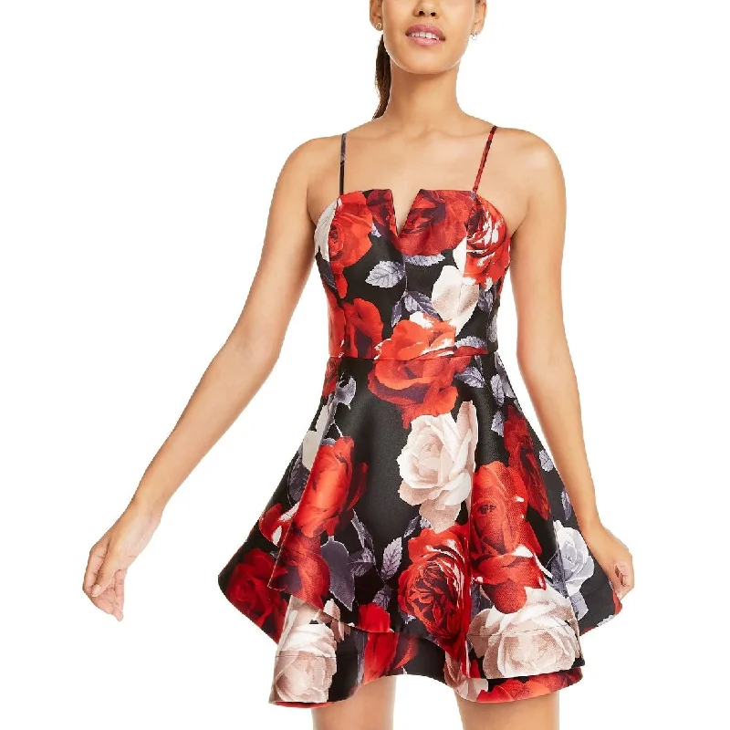 midi dressTrixxi Juniors' Floral-Print Bow-Back Fit & Flare Dress Black Size 3