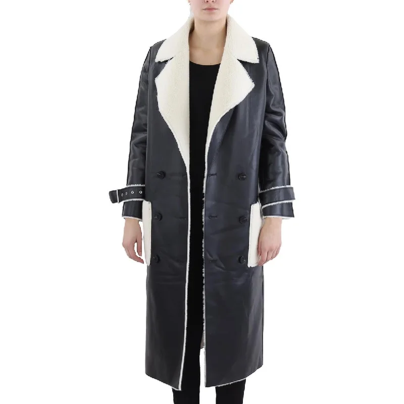 chic coatSHACI Womens Gia Sherpa Leather Long Coat