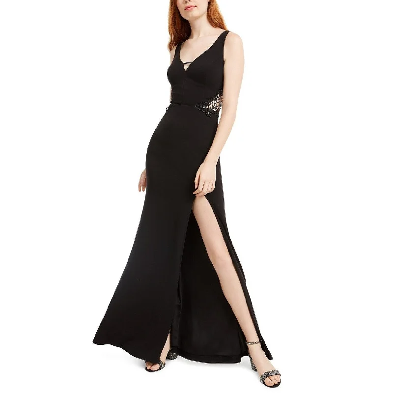 elegant evening dressCity Studios Juniors' Embellished-Applique Slit Gown Black Size 9