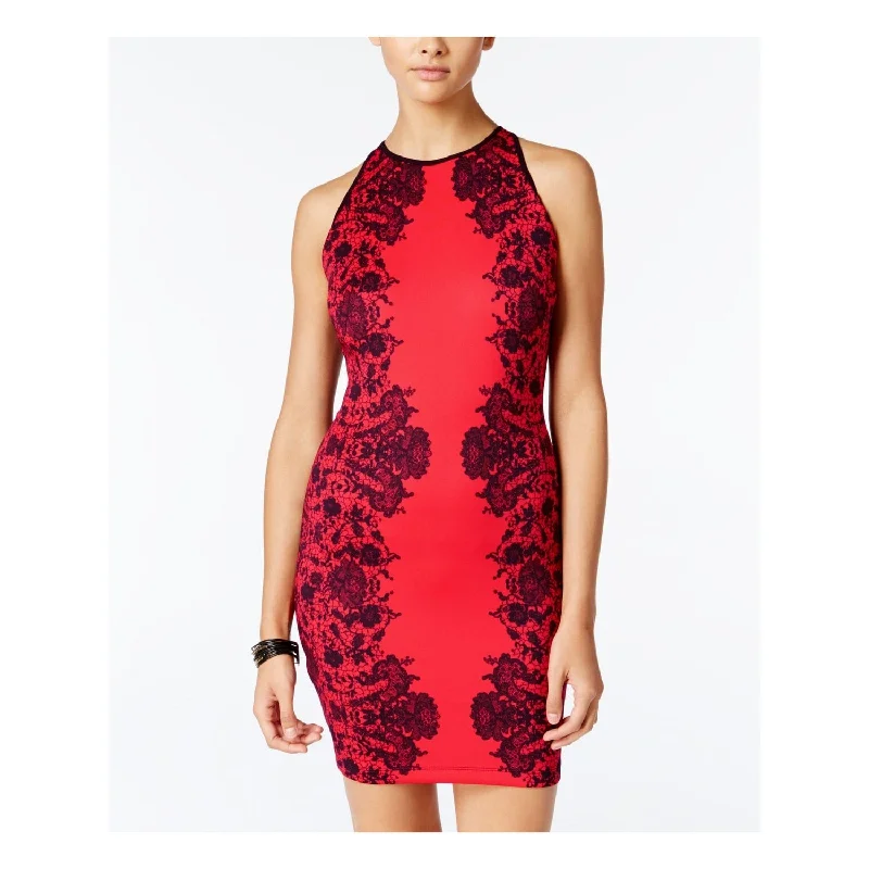 cocktail dressB. Darlin Junior's Printed High Neck Bodycon Dress Red Size 9/10