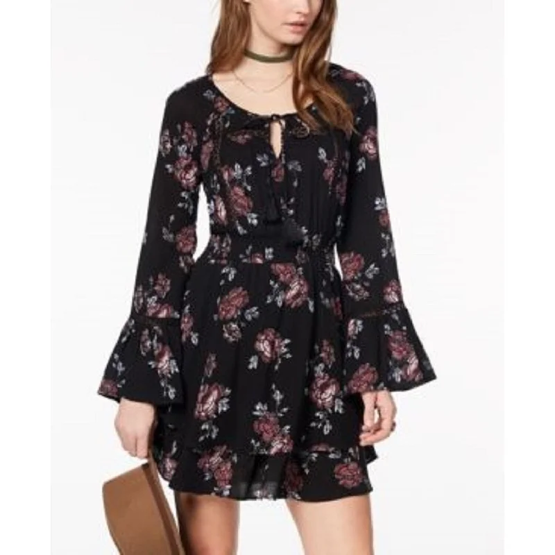 long-sleeve floral dressAmerican Rag Juniors' Ruffled Floral-Print Peasant Dress Black Size X-Small - XS