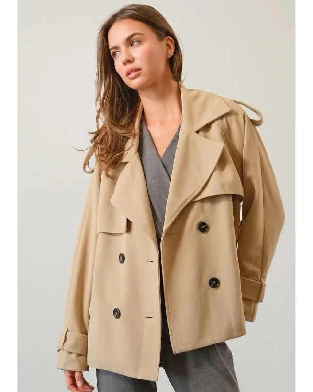 contemporary coatDouble Breasted Short Trench Coat