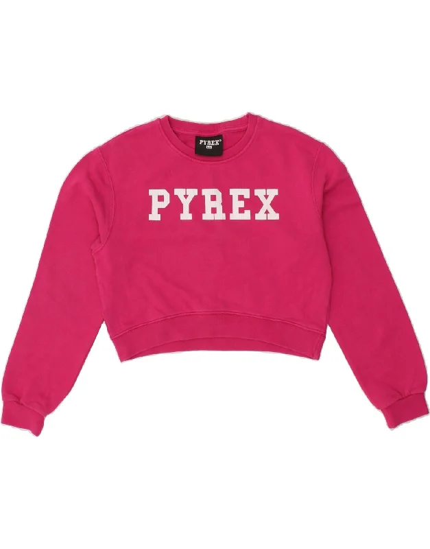 PYREX Girls Crop Graphic Sweatshirt Jumper 12-13 Years XL Pink Cotton