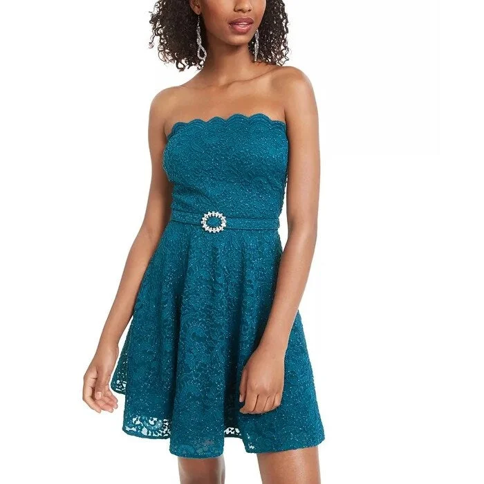 flowy maxi dressCity Studios Juniors' Strapless Lace A-Line Dress Turq/Aqua Size 15