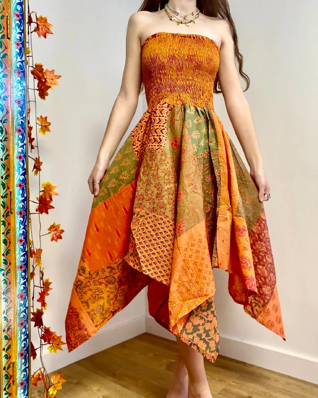 casual evening dressOrange Patchwork Pixie Dress