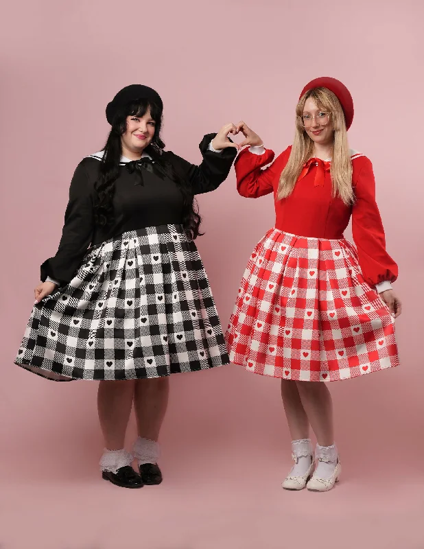 puff sleeve dress[PRE-ORDER] Lovely Heart Gingham Cutsew Dress