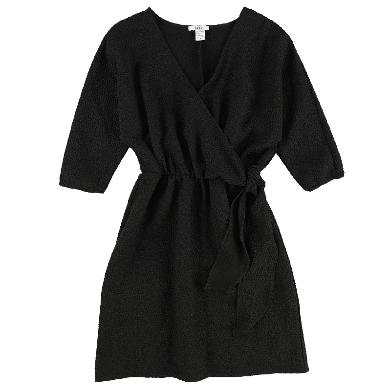 casual day dressbar III Womens Faux Wrap Surplice Dress, Black, Small