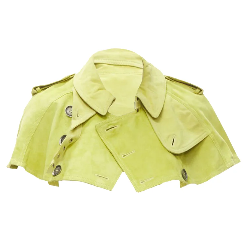 Burberry lime suede leather cropped double breasted capelet