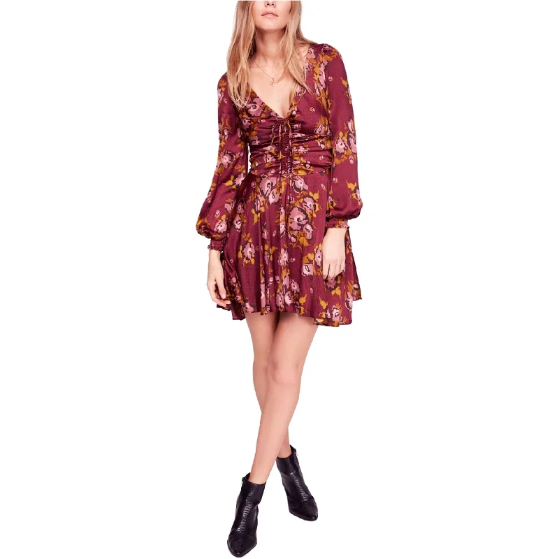 romantic dressFree People Womens Floral Fit & Flare Dress, Purple, 10