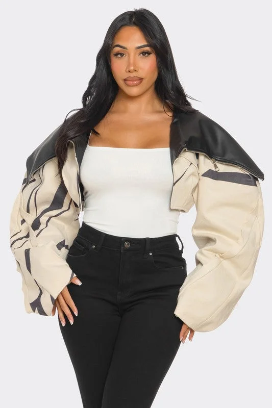 padded coatTwo-Tone Puff Sleeve Bomber Jacket