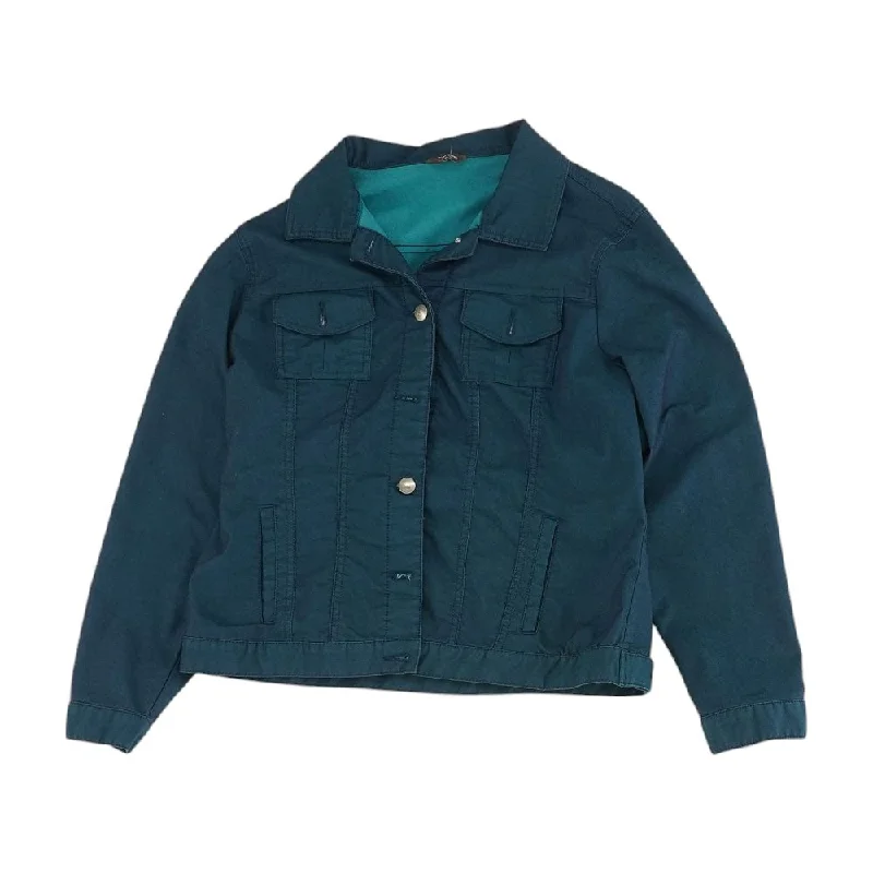 casual utility jacketTeal Solid Denim Jacket