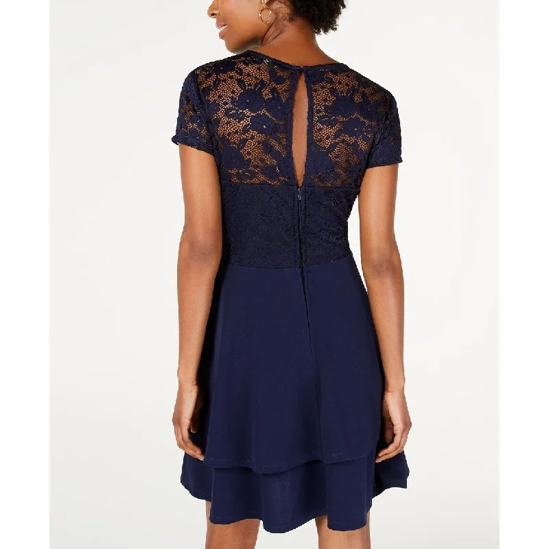 oversized dressCity Studios Juniors' Lace-Sleeve Dress Navy Size 7