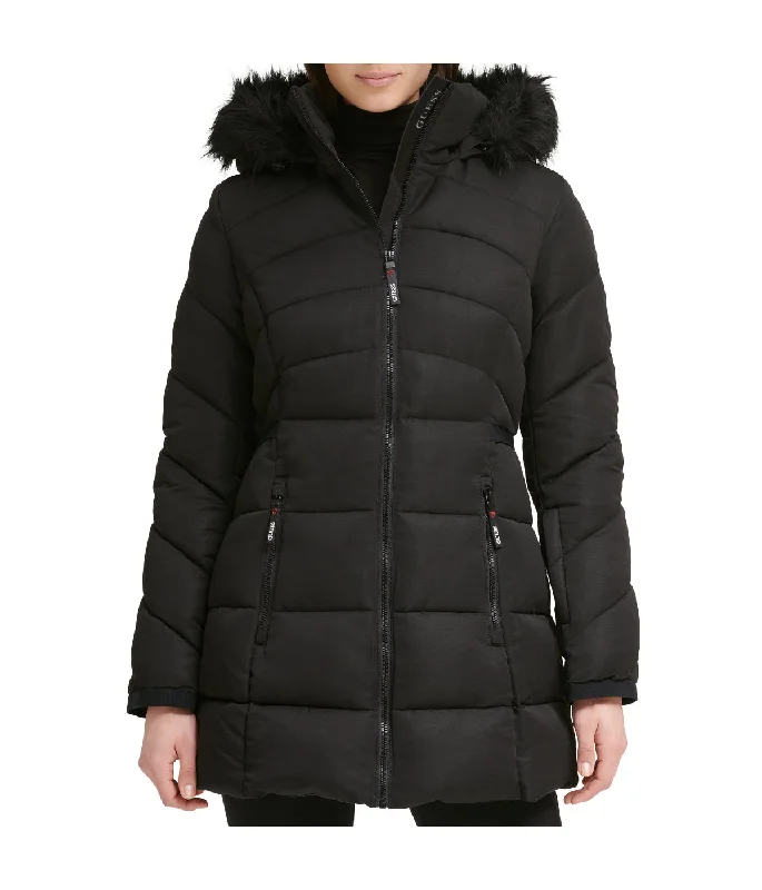 tailored blazer coatFaux Fur Trim Puffer Jacket 1 Black